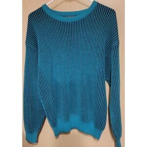 90s Sweater Size Large Teal Black 3D Stripe Colorful Acrylic Vintage